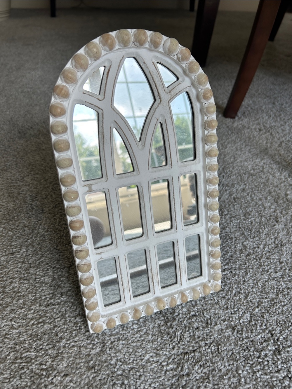 Hobby Lobby White Arched Windowpane Wall Mirror with Beige Bead Trim